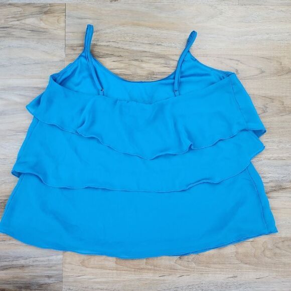 🍑Sofia Ocean Blue Layered Ruffle Spaghetti Strap Sleeveless Top Medium - Picture 1 of 6